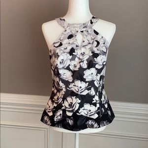 WHBM black/white floral shell top